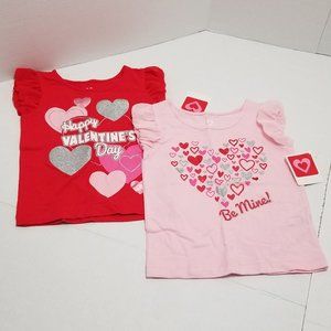 Lot of 2 NWT Girls 2T Valentine Short Sleeve Shirt